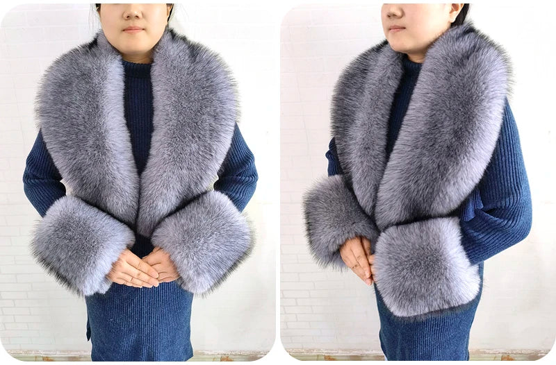 Winter Faux Fur Collar and Cuffs Set, Shawl and Accessories