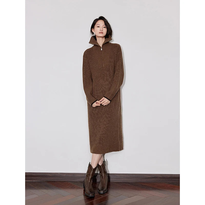 Women's Knitted Dress, Ankle-Length Lazy Style Dress in Brown