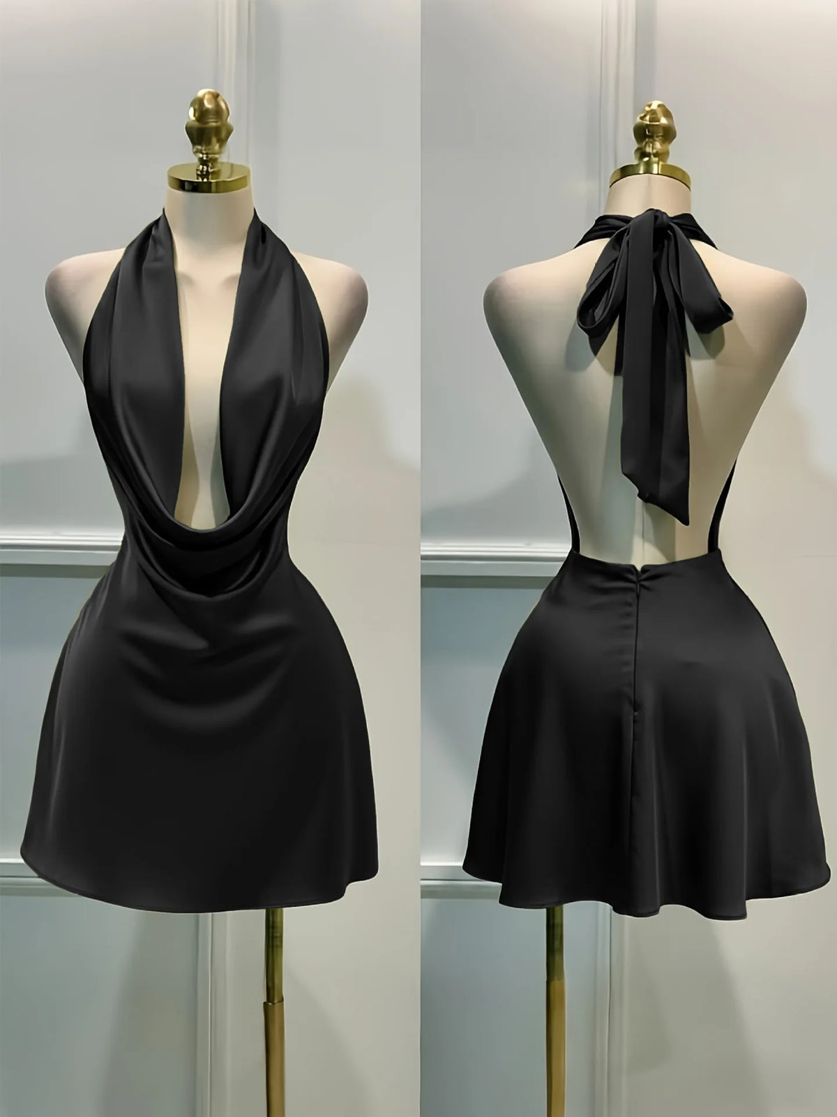 Vireous Satin Party Mini Dress, Open Back Summer Evening Wear