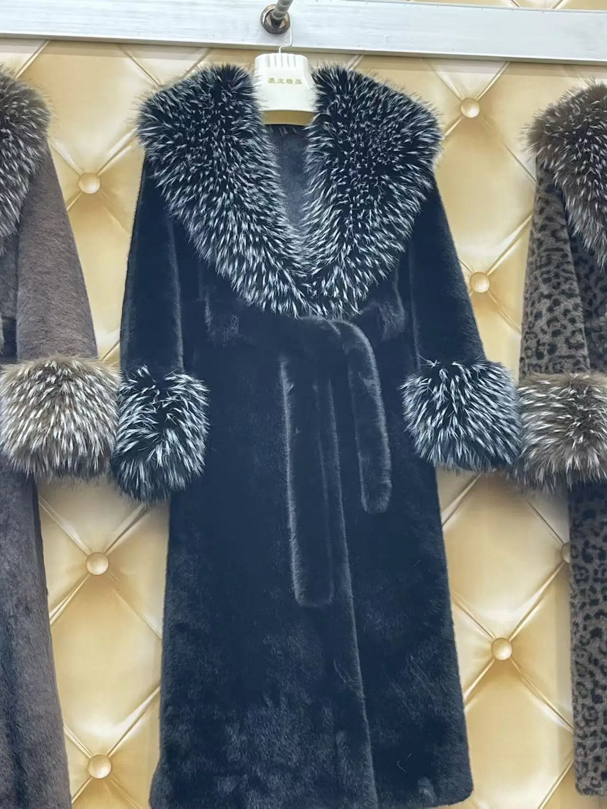 Women's Luxury Faux Mink Fur Coat with Contrast Collar, Multi Colours