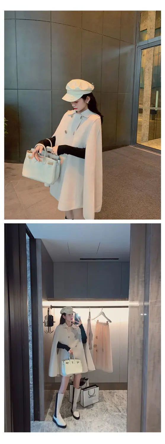 Vireous Women's Fashion Single-Breasted Poncho Coat