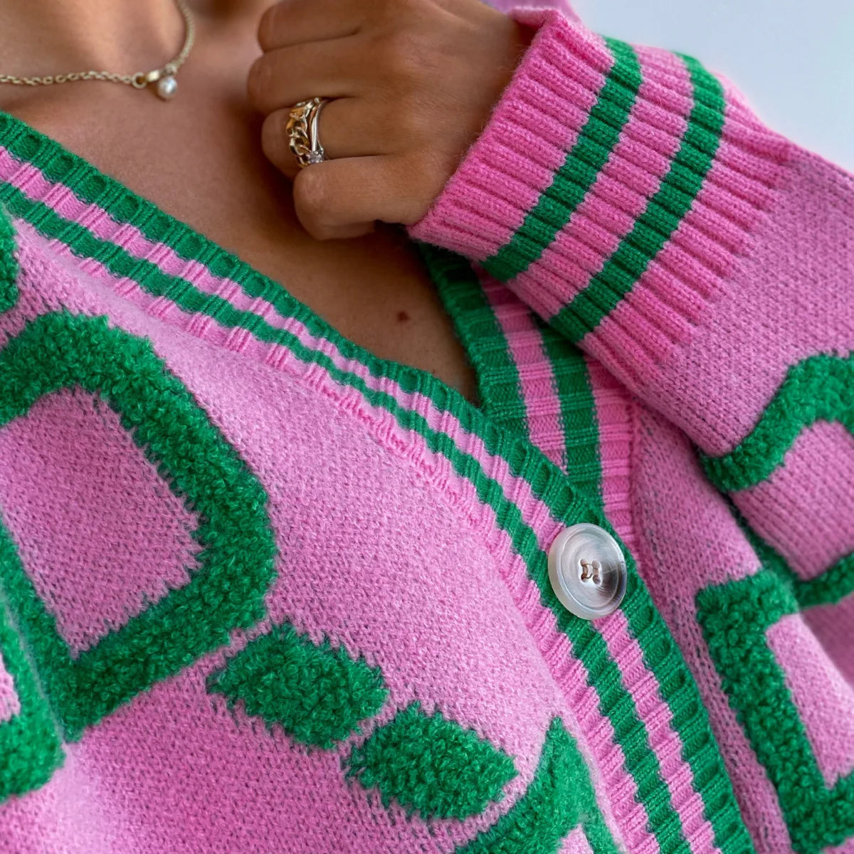 Vireous Jacquard Knitted Women's Cardigan Coat, Candy Colours