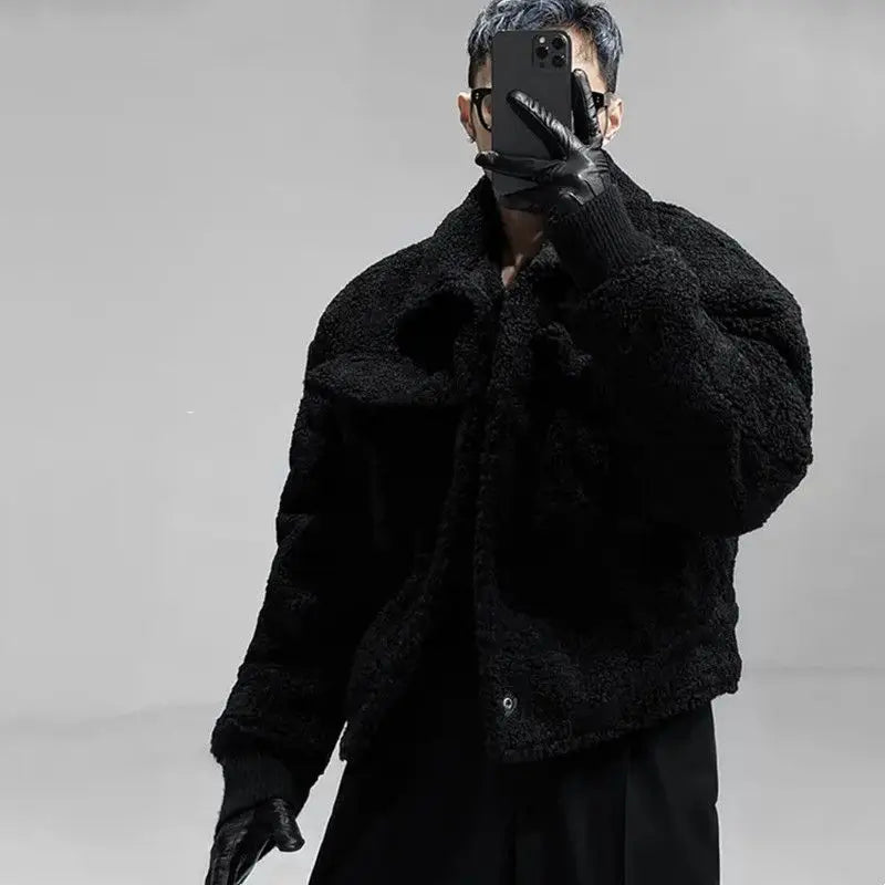 Men's Faux Lambswool Soft Plush Bomber Jacket, Autumn and Winter Collection