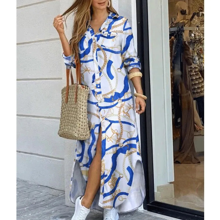 Women's Shirt-Style Button Denim Long Casual Dress, Plus Sizes