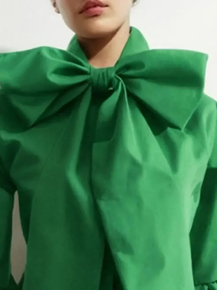 Vireous Bowknot High Collar Women's Tuxedo Shirt