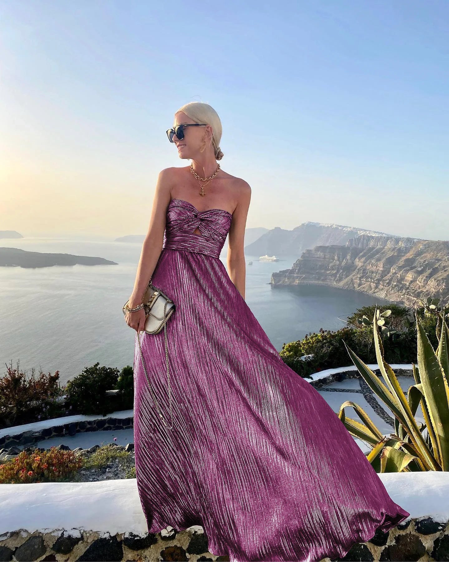 Vireous Sexy Twist Strapless Boho Elegant Evening Dress