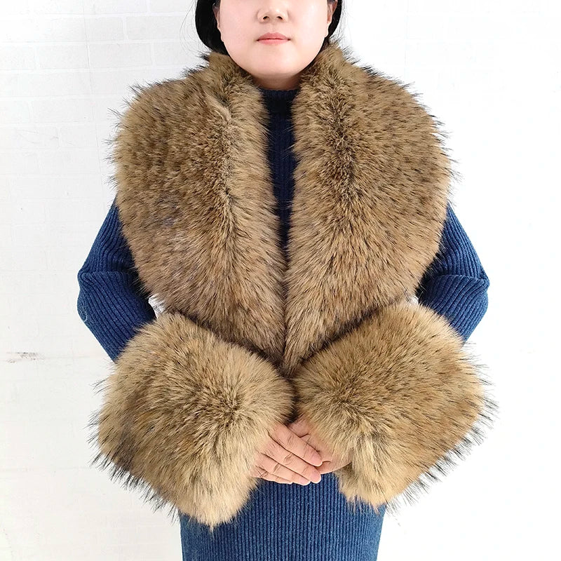 Winter Faux Fur Collar and Cuffs Set, Shawl and Accessories