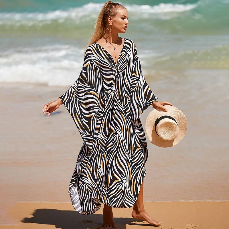 Zebra Print Kaftan Dress, Oversize Beach Dress