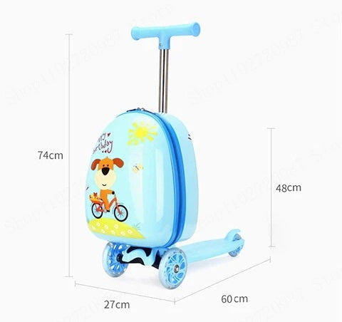Kids Scooter Suitcase on Wheels, Carry-On Luggage Skateboard, 20-Inch Design