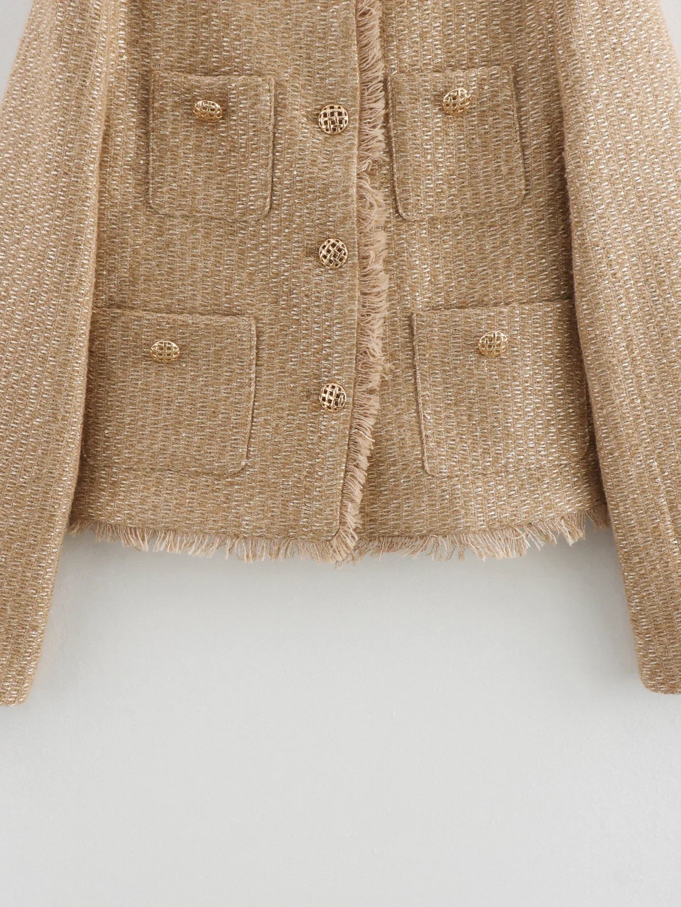 Vireous Round-Neck Simple Tweed Jacket, Multi Colours