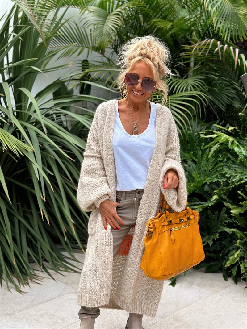 'Love and Peace' Design Women's Long Knitted Cardigan, Sweater Coat