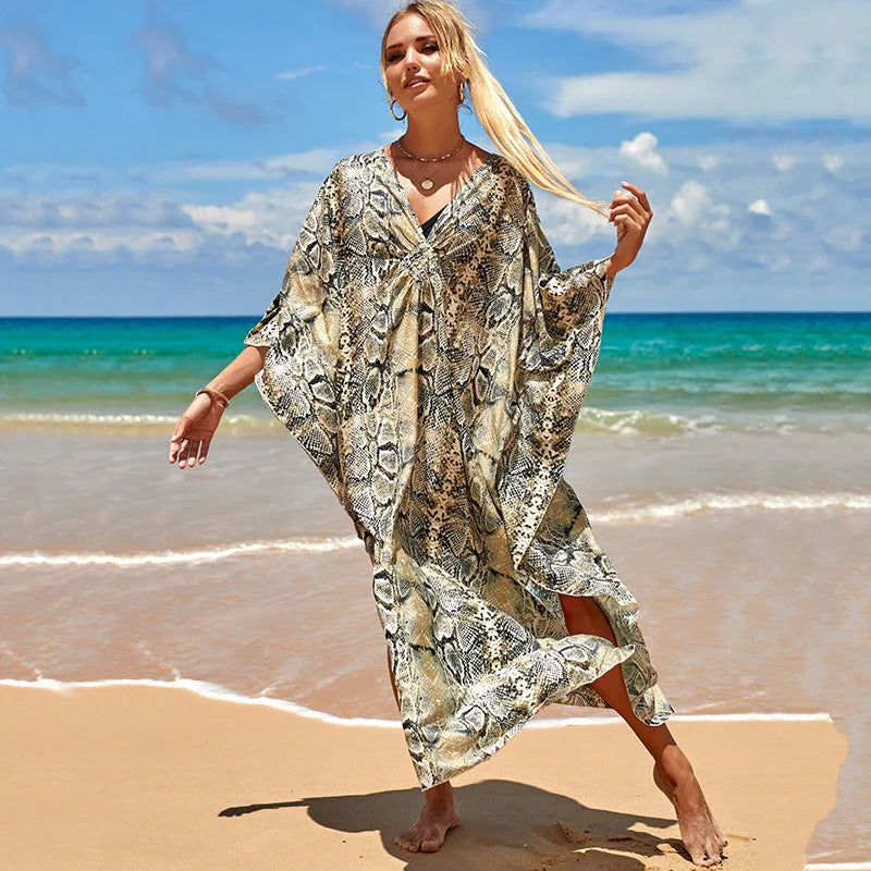Zebra Print Kaftan Dress, Oversize Beach Dress