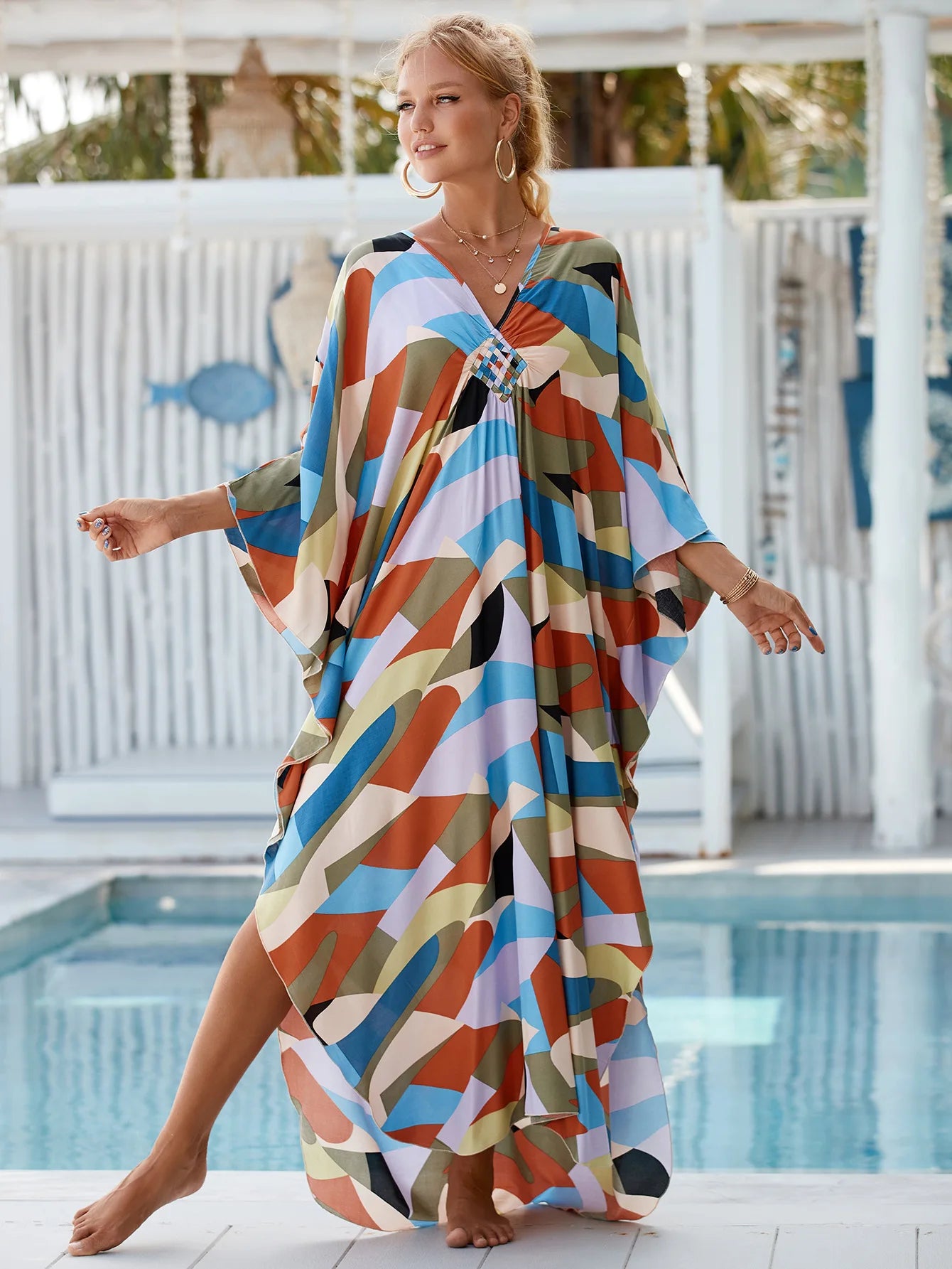 Zebra Print Kaftan Dress, Oversize Beach Dress