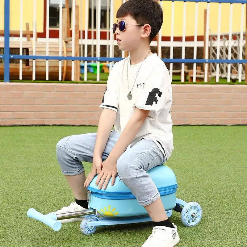 Kids Scooter Suitcase on Wheels, Carry-On Luggage Skateboard, 20-Inch Design