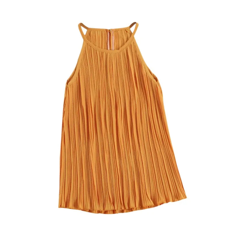 Vireous Summer Sleeveless Ribbed Chiffon Camisole Top