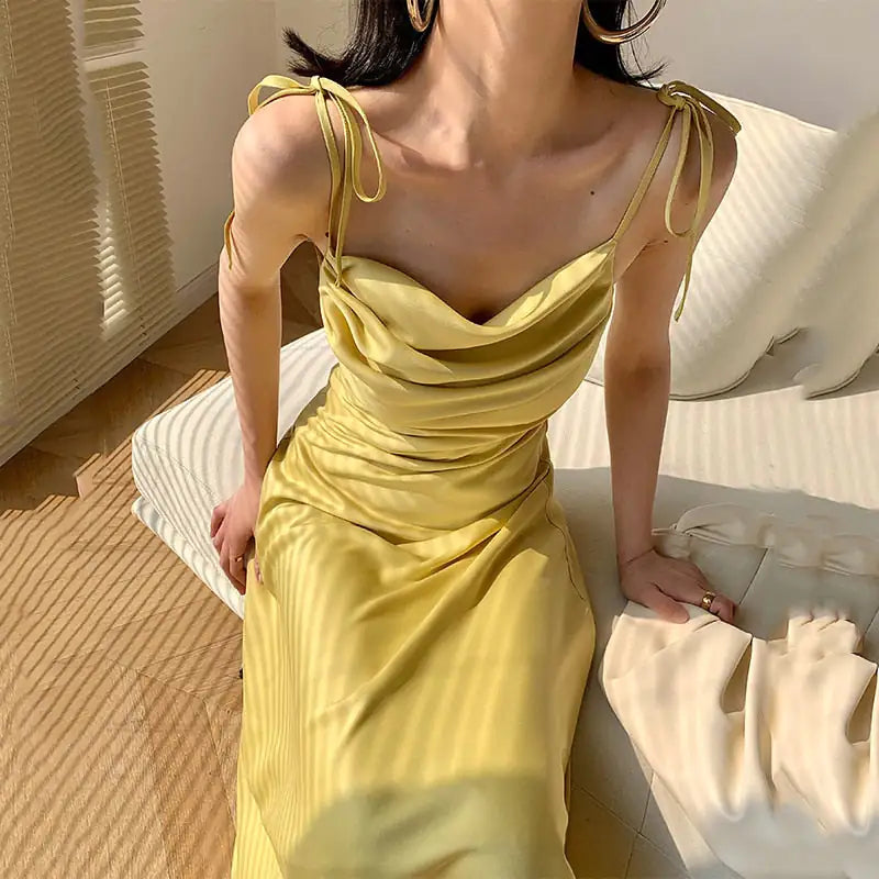 Spaghetti Strap Ruche Satin Cocktail Dress, Multi Colours