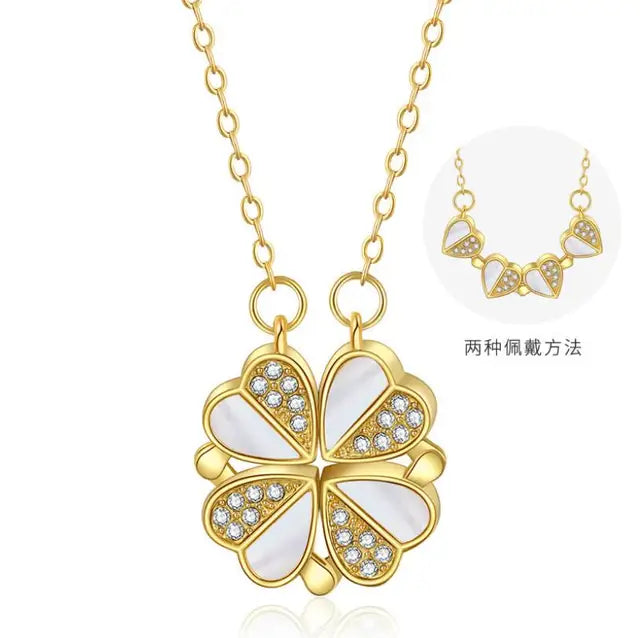 Clover and Heart Design Pendant Necklace