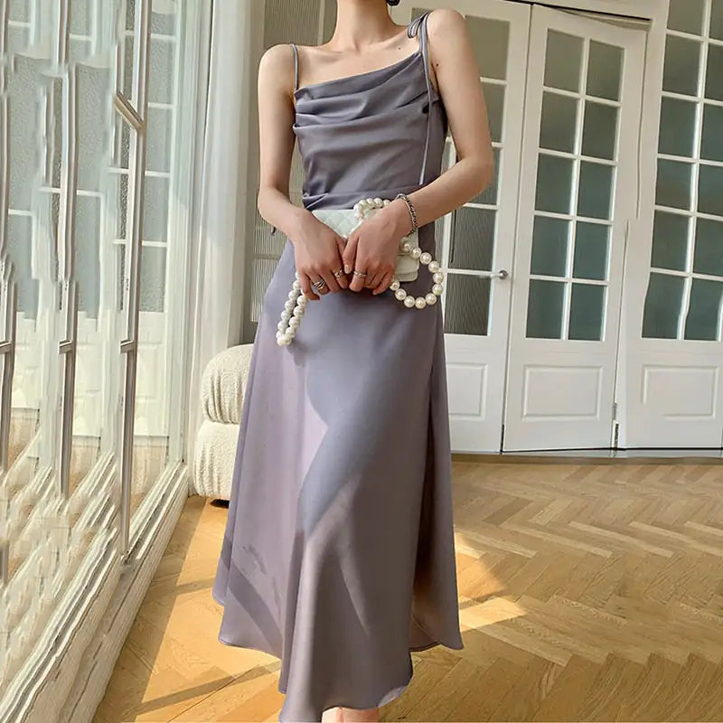 Spaghetti Strap Ruche Satin Cocktail Dress, Multi Colours