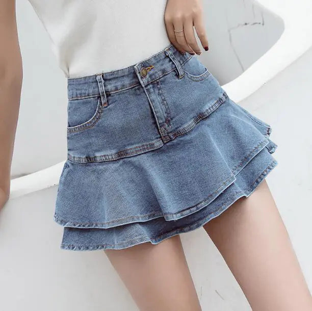 Vireous Chic Denim Combined Shorts-Skirt