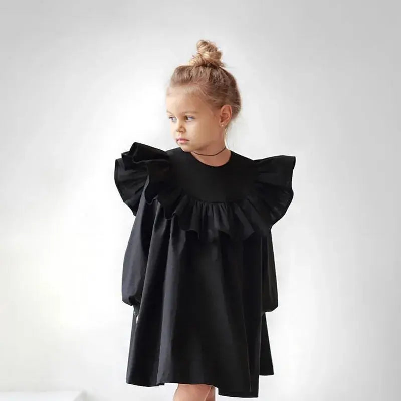 Girl's Cotton Ruffle Long Sleeve Princess Dress