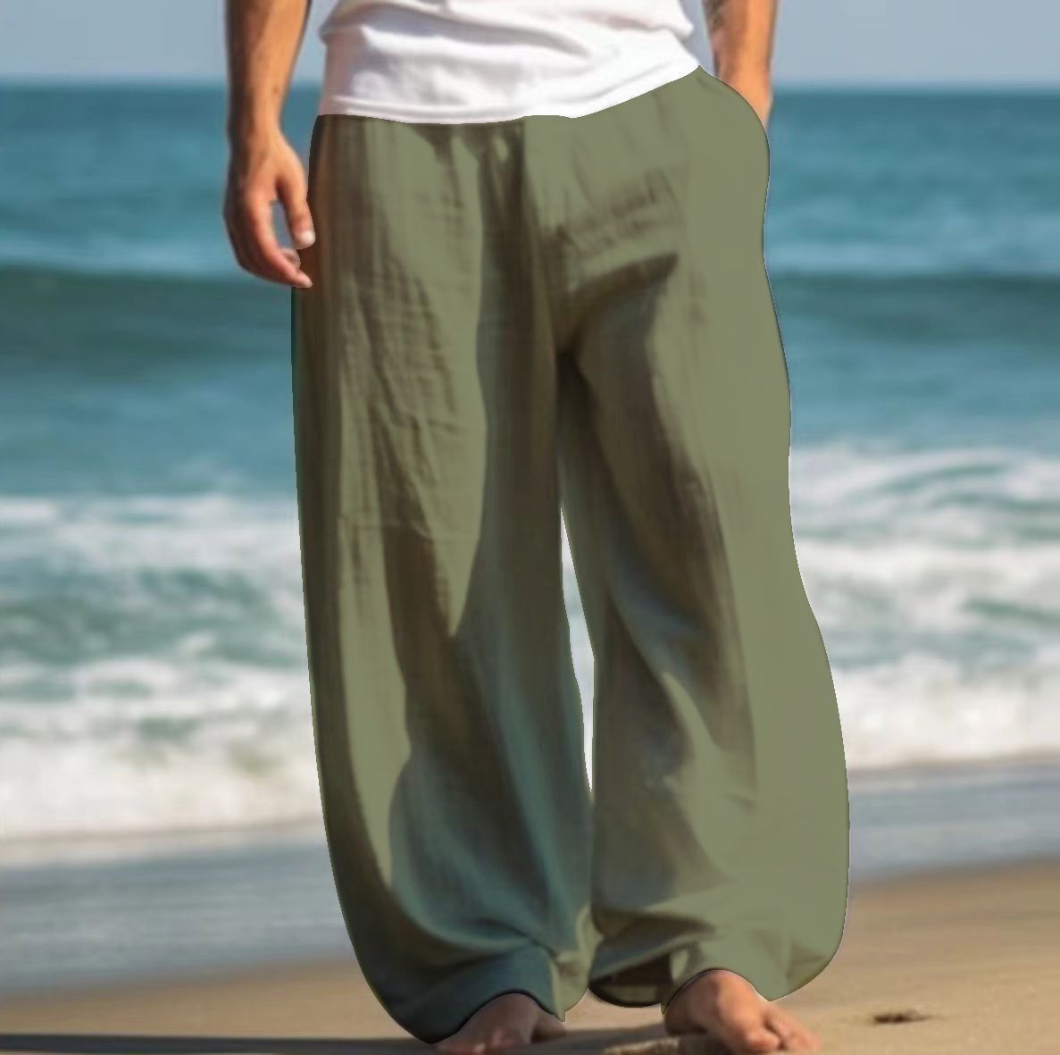 Vireous Men's Casual Baggy Pants, Beach Summer Trousers