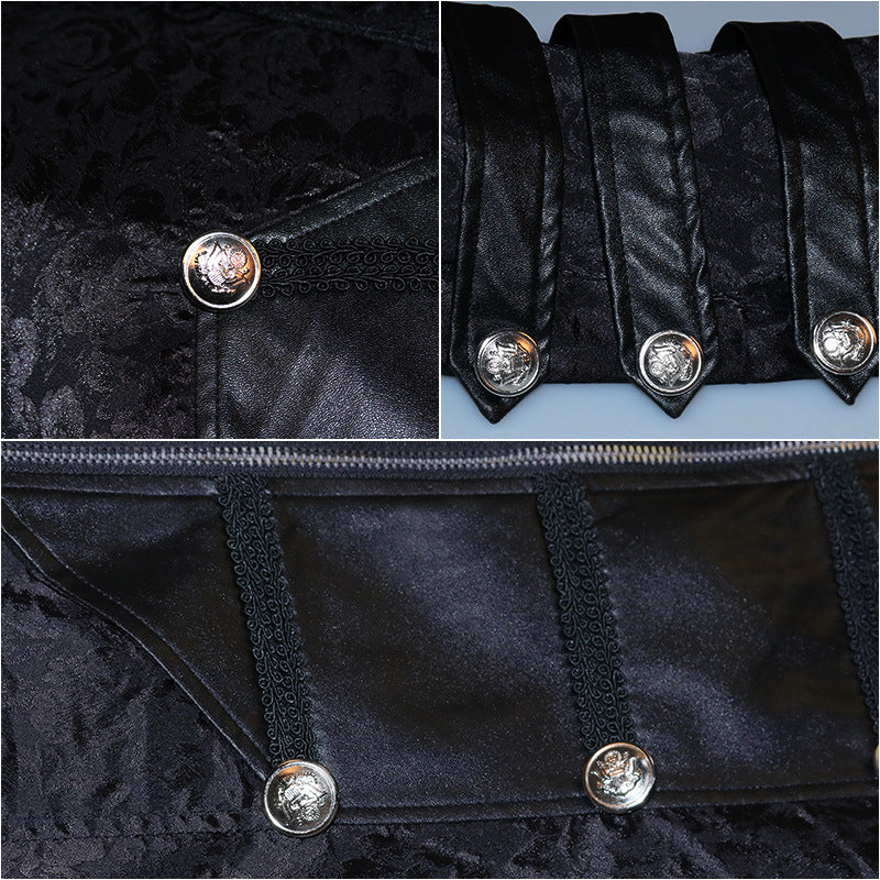 Black Unisex Leather Punk Gothic, Military-Style Cape Coat