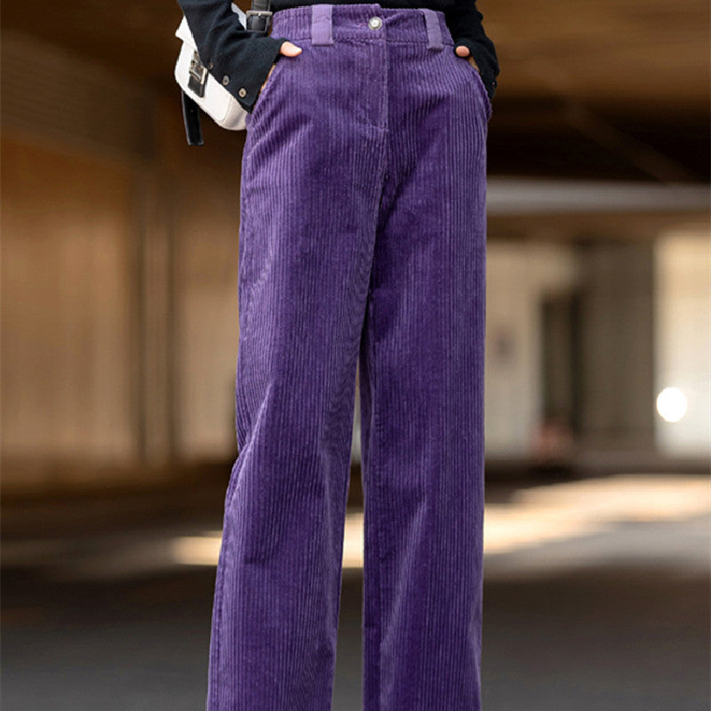 Vireous Women's High-Waisted Purple Corduroy Pants