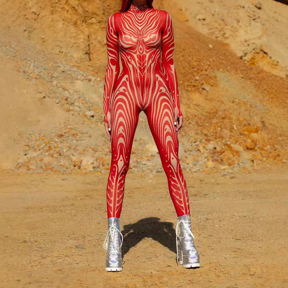 3D Digital Printed One-Piece Women's Party Performance Wear Bodysuit