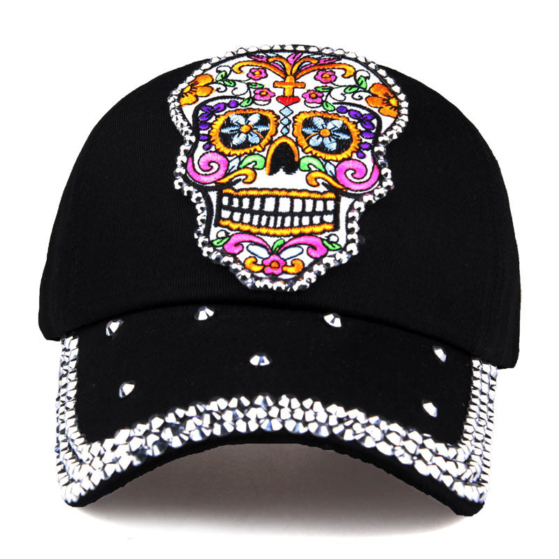 Skull Embroidery Applique Diamond Baseball Cap