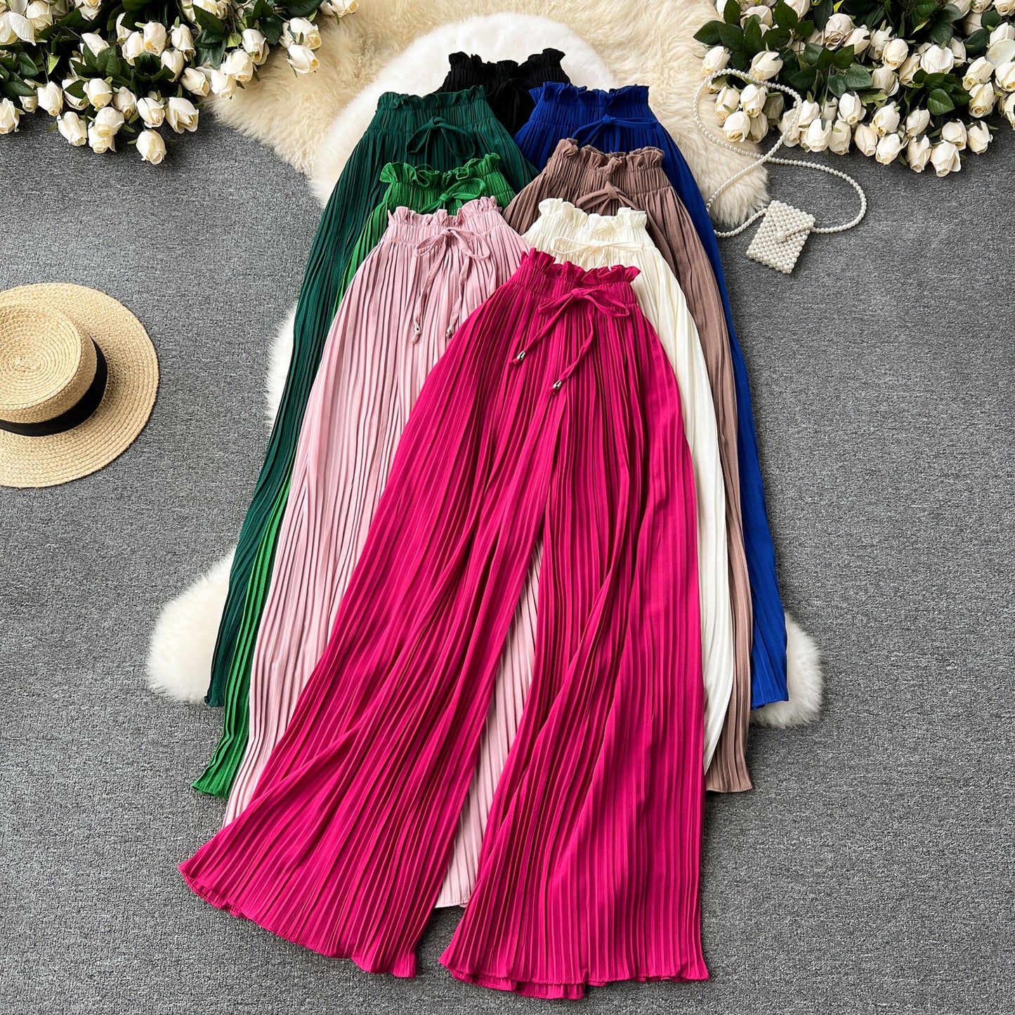 Vireous Women's Slim-Fit Draped Effect Wide Leg Pleated Pants