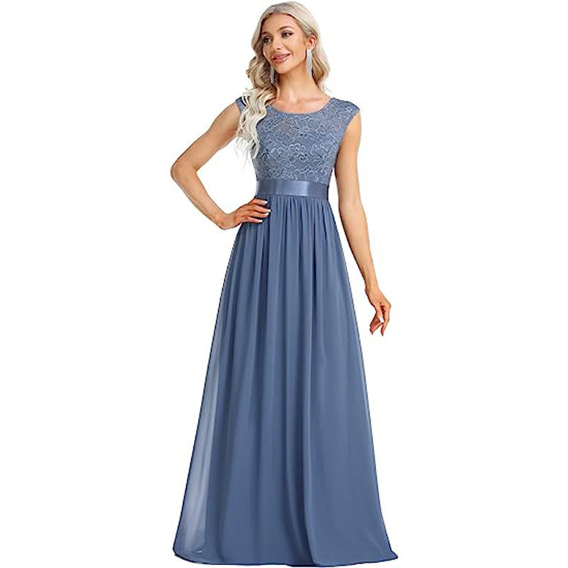Fashion Round Neck Lace Stitching Evening, Wedding Dress