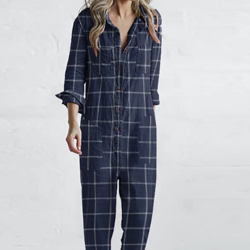 Women's Plaid-Printed Casual Lazy Daily Wear Jumpsuit