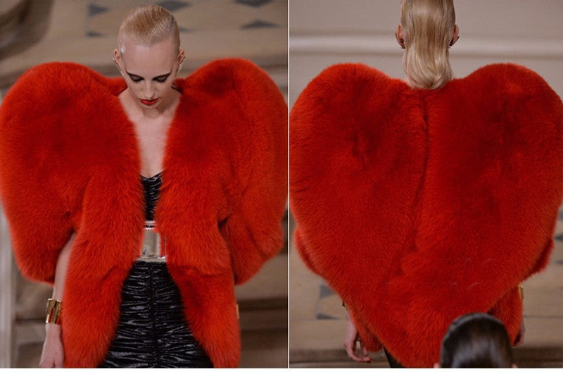Women's Avant Garde Faux Fur Red Wrap Coat, Catwalk Collection