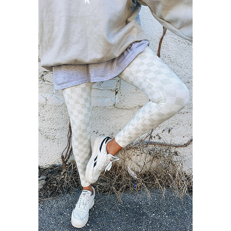 Fashion Trend Printed Black and White Checkerboard Leggings