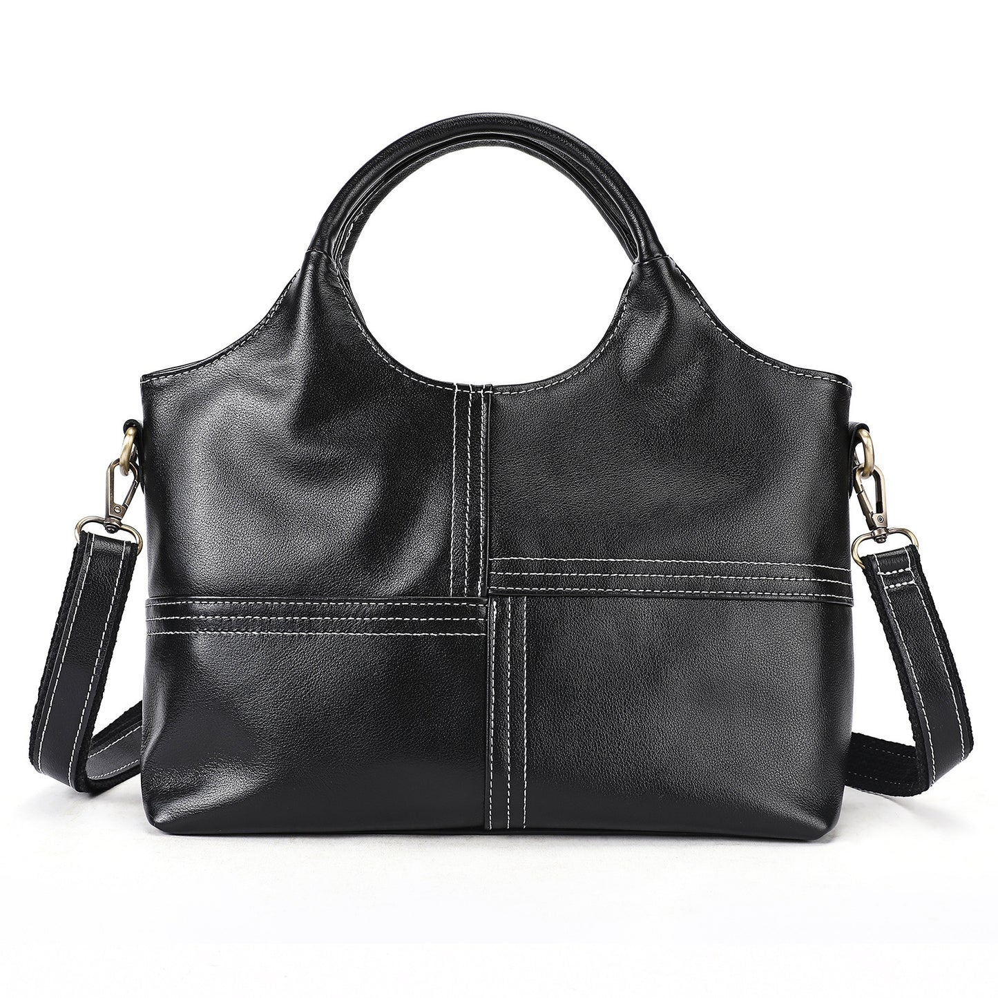 Vireous First Layer Cowhide Handbag, Real Leather Medium-Capacity Crossbody Bag