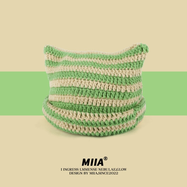 MIIA® Cute Knitted Striped Beanie Hat