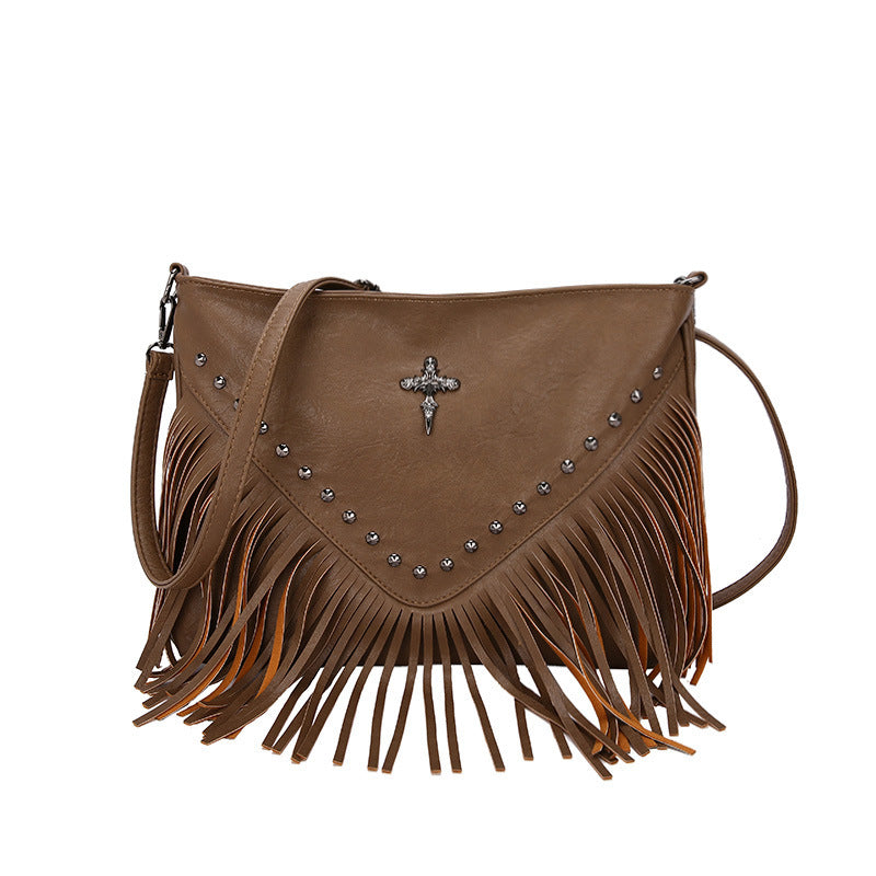 Women's Fashion Western-Style Tassel Leather Crossbody Bag