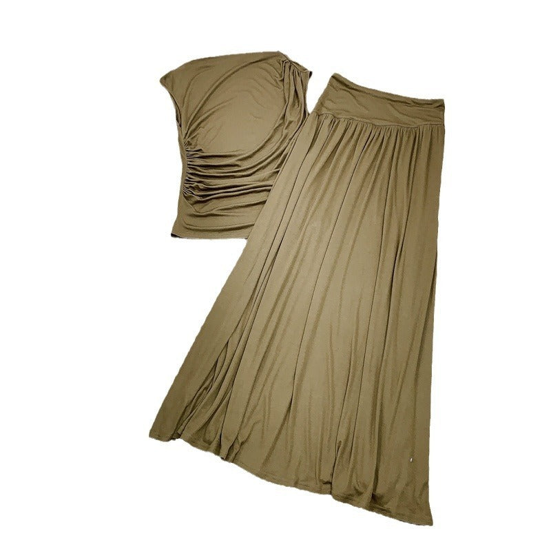 Cotton Silk Off-Neck French-Style Top and Skirt