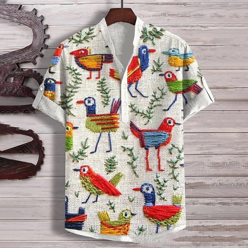 Summer Men's Short-Sleeve Abstract Nature Print Shirt, Multi Designs