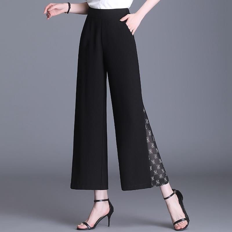 French-Style High Waist Loose Cropped Drape Chiffon Pants