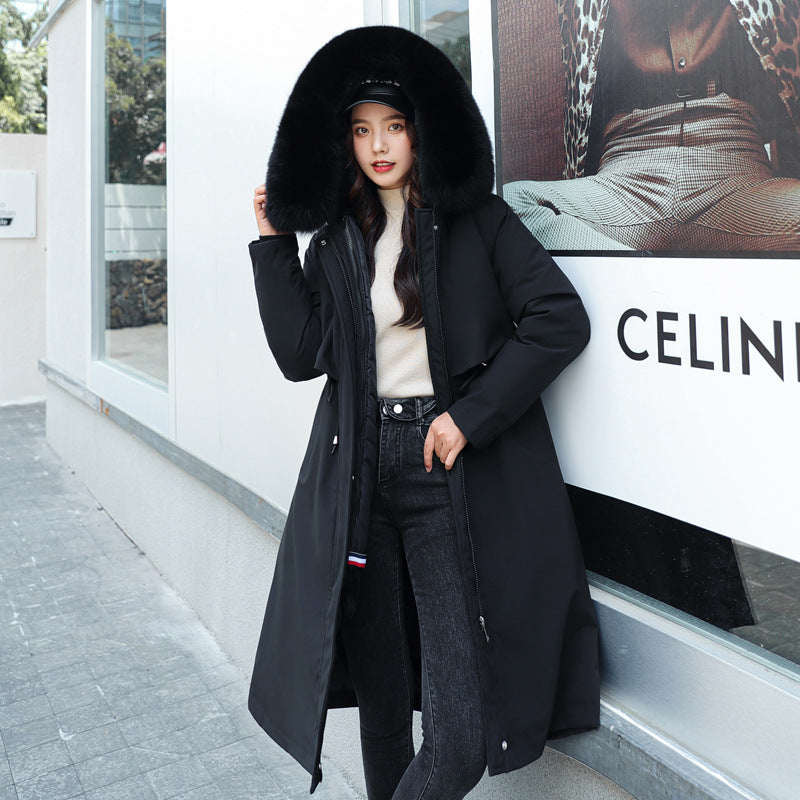 Women's Big Faux Fur Feature-Collar Padded Raincoat