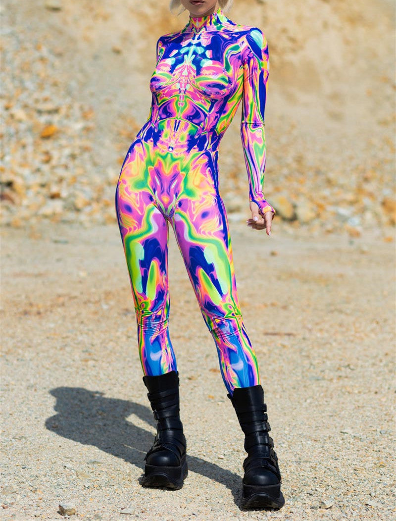 3D Digital Printed One-Piece Women's Party Performance Wear Bodysuit