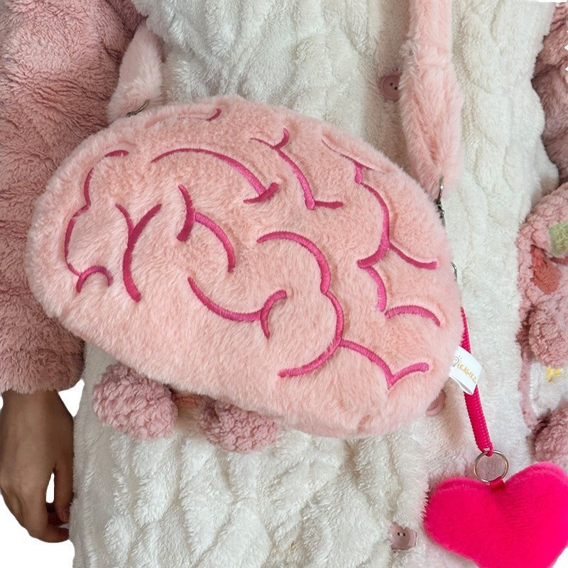 Brain Design Plush Hand Bag and Hat with Movable 'Love' Ears Two-Piece