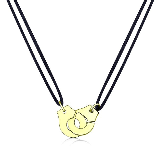 Handcuff Pendant Necklace, 925 Sterling Silver with Adjustable Cord