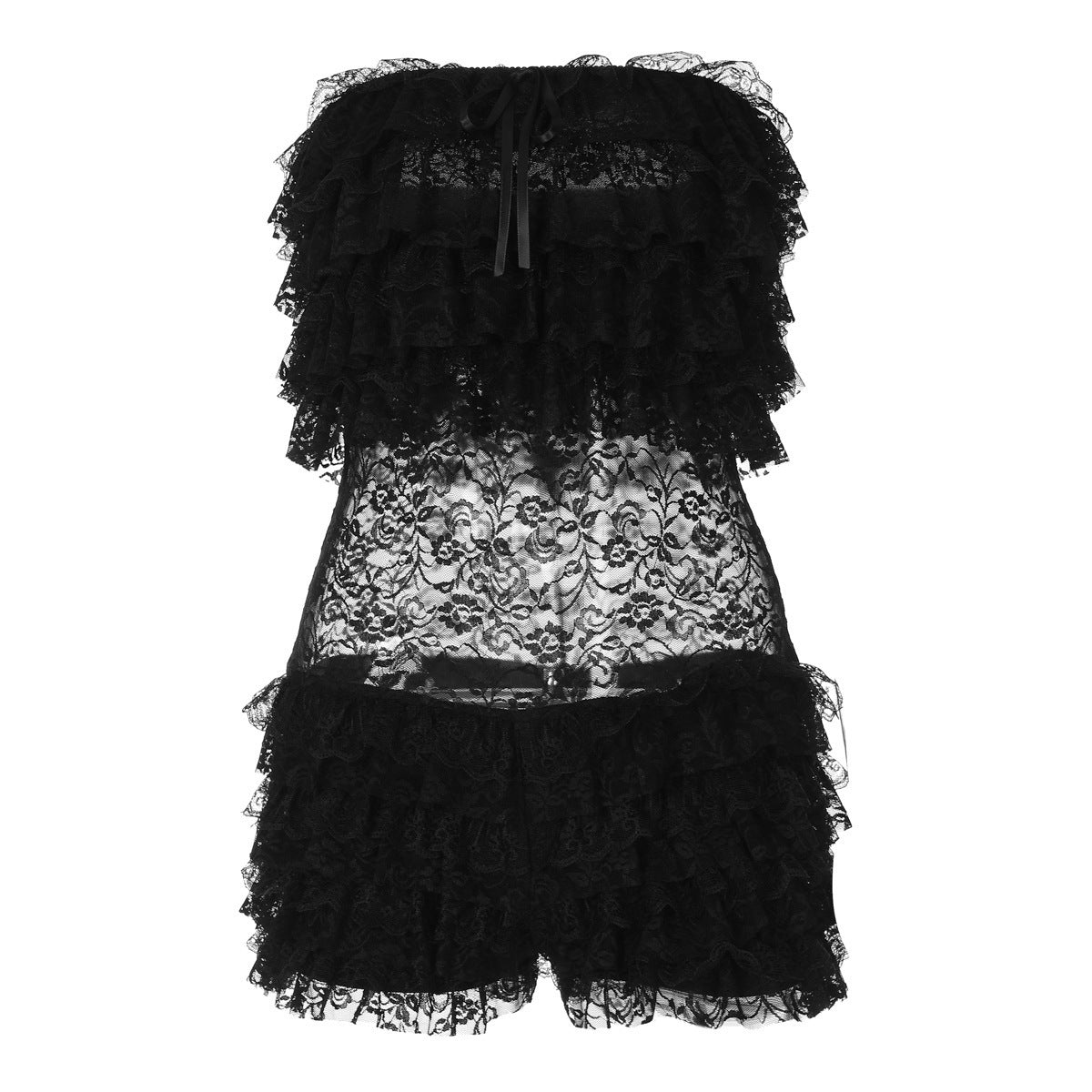 Vireous Fashion Sexy Mesh Voile Tube Top Jumpsuit