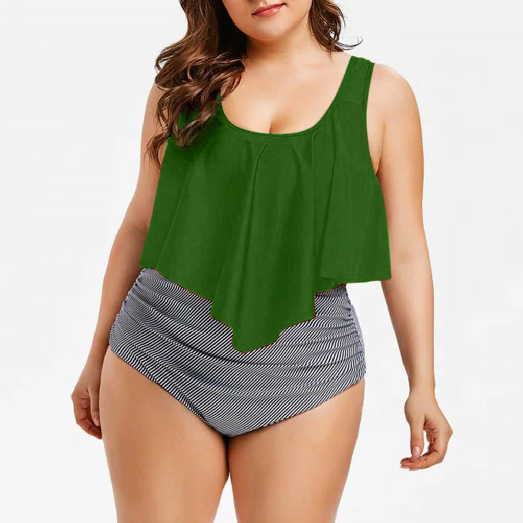 Women's High Waist Ruffle One-Piece Swimwear, Plus Sizes