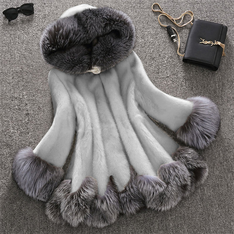 Faux Fur Medium-Length Mink Fur Coat