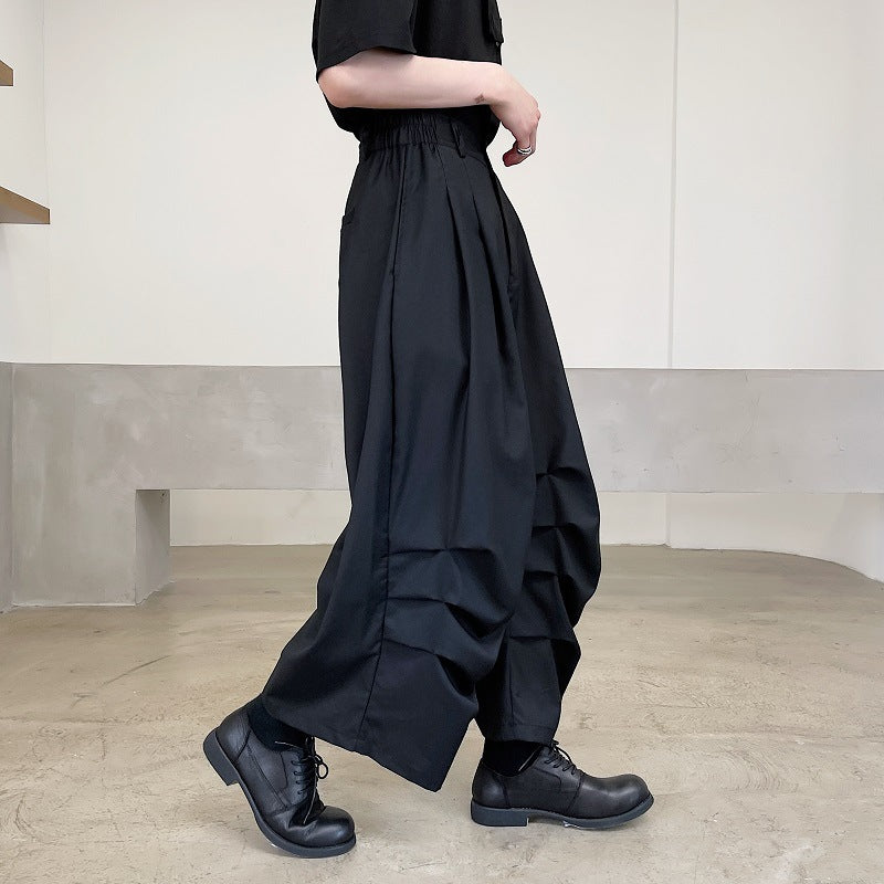 High Street Trendy, Dark Pleated Cropped Stage Wear Casual Unisex Pants