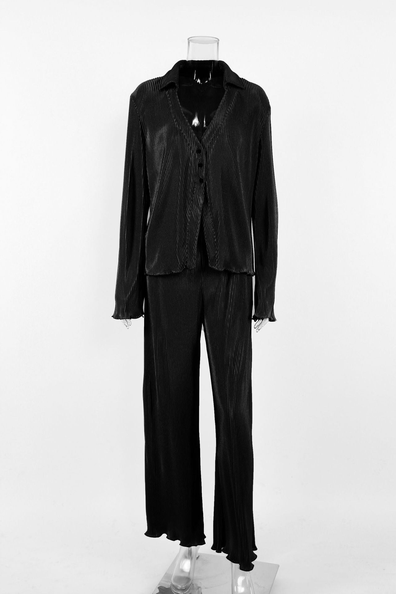 Long-Sleeve Woollen Fine RIb Knit Women's Pant Suit
