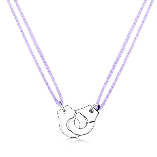 Handcuff Pendant Necklace, 925 Sterling Silver with Adjustable Cord